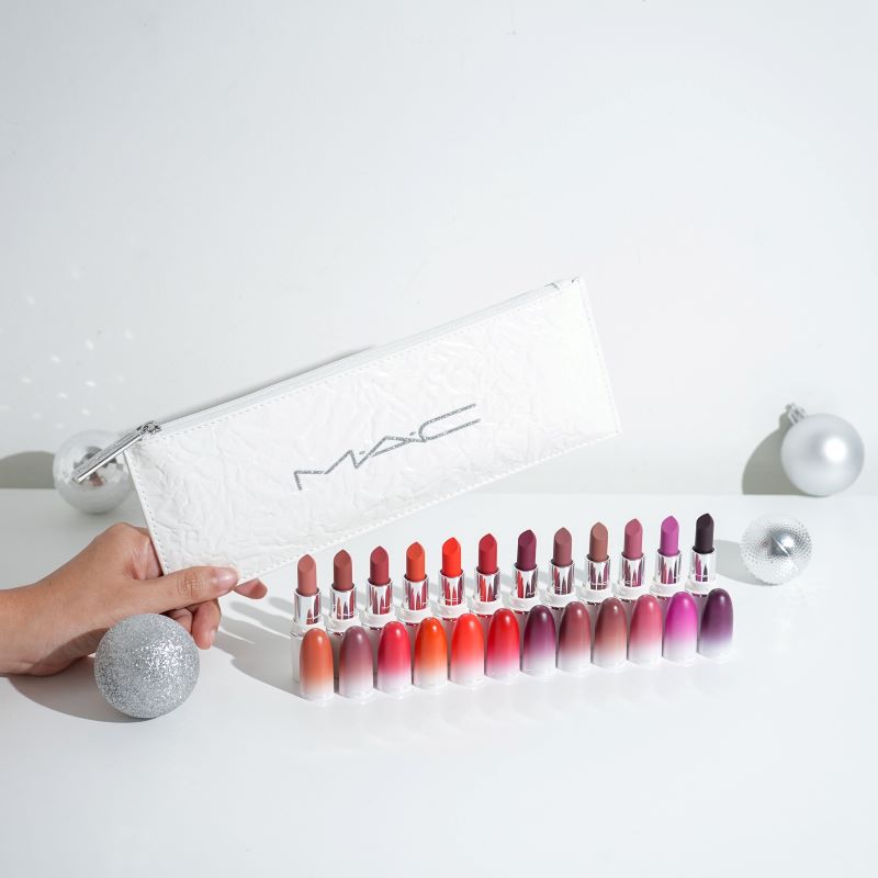 Mac Powder Kiss Lipstick blizzard bash holiday 2023 #Miraculous 1.5g,Mac Powder Kiss Lipstick blizzard bash holiday 2023 #Miraculous 1.5g ราคา, ลิป MAC,MAC COSMETICS HOLIDAY ,MAC Holiday 2023 Lips By The Dozen Mini Powder Kiss Lipstick